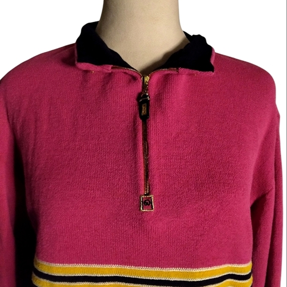 St. John Pink Yellow Color Block 1/4 Zip Knit Sweater Size Small - Picture 4 of 7